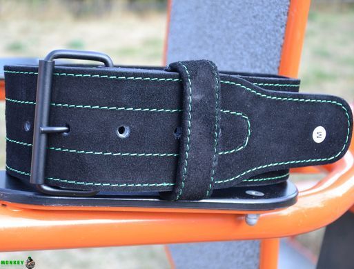 Пояс для тяжелой атлетики MadMax MFB-301 Suede Single Prong кожаный Black/Green L