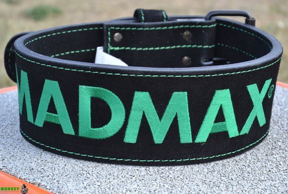 Пояс для тяжелой атлетики MadMax MFB-301 Suede Single Prong кожаный Black/Green L