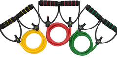 Універсальні еспандери для фітнесу Way4you - Набір з 3-х трубчастих еспандерів (жовтий, зелений, червоний) (w40133)