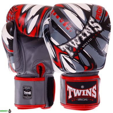 Перчатки боксерские кожаные TWINS FBGVL3-55 DEMON 10-14унций серый-красный