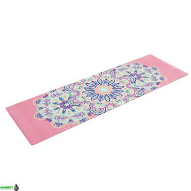 Килимок для йоги Замшевий Record FI-5662-6 розмір 183x61x0,3см рожевий з принтом Потрійний Оберіг