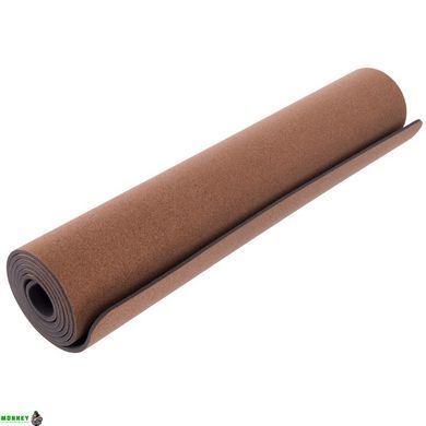 Коврик для йоги пробковый каучуковый Zelart FI-7212 Черный 183x61x0,5см