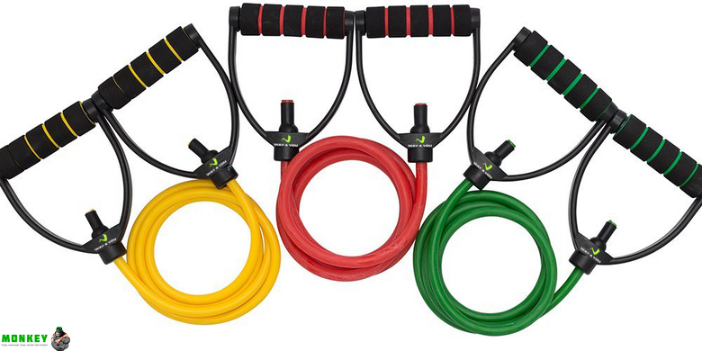 Универсальные эспандеры для фитнеса Way4you - Набор из 3-х трубчатых эспандеров (желтый, зеленый, красный) (w40133)