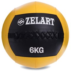Мяч волбол для кроссфита и фитнеса 6кг Zelart WALL BALL FI-5168-6 (PU, наполнитель-метал. гранулы, d-33см, черный-желтый)