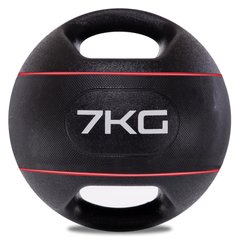 Мяч медицинский медбол с двумя ручками Zelart TA-7827-7 вес-7кг d-27,5см черный-красный