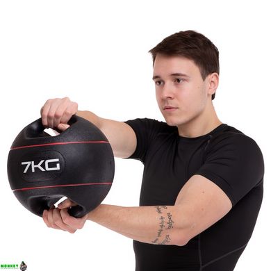Мяч медицинский медбол с двумя ручками Zelart TA-7827-7 вес-7кг d-27,5см черный-красный