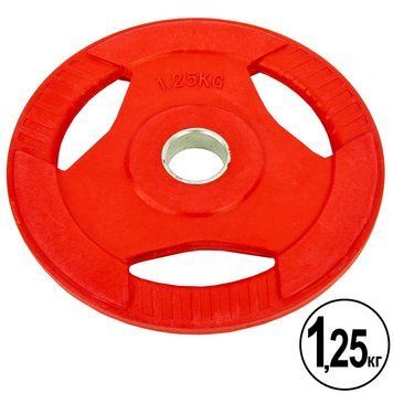 Блины обрезиненные с хватом для штанги фитнес памп Record BP3031 PL26-1,25 1,25кг (отв. d-30мм, красный)