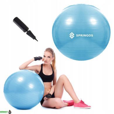 М'яч для фітнесу (фітбол) Springos 55 см Anti-Burst FB0006 Sky Blue