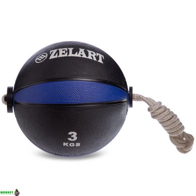 Мяч медицинский Tornado Ball Zelart на веревке FI-5709-3 3кг черный-зеленый