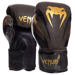 Боксерські рукавиці шкіряні VENUM IMPACT VN03284-230 10-14 унцій хакі-золотий