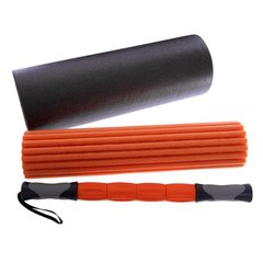 Роллер для йоги и пилатеса (мфр ролл) массажный Zelart 3 в 1 FI-0271 45см черный-оранжевый