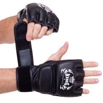 Рукавички для змішаних єдиноборств шкіряні MMA TOP KING Super TKGGS Чорний S