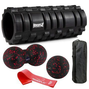 Набір для масажу та йоги PowerPlay PP_4096 (Ролик 33*14 + 2-ва мячі) Black + резинка 11 кг.