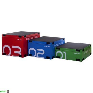 Бокс Пліометріческіе м'який набір Zelart PLYO BOXES FI-3635 3шт 90х75х30/45/60см зелений, синій, червоний