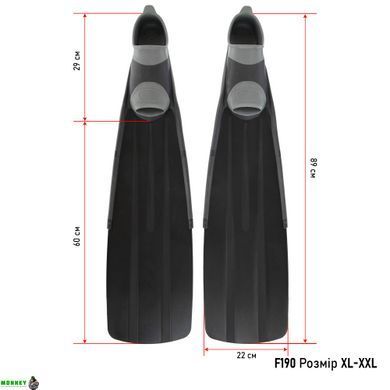 Ласти із закритою п'ятою Record F190 ML (EU-42-44, USA-9-10) розмір 38-45, чорний-сірий