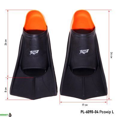 Ласты для тренировок в бассейне короткие с закрытой пяткой CIMA PL-6090-04 размер 30-44 черный-оранжевый