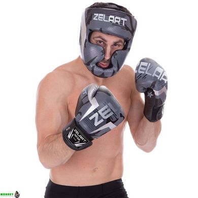 Перчатки боксерские Zelart BO-2532 6-14 унций черный-серый