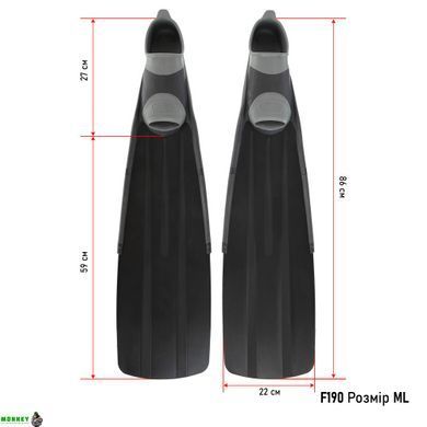 Ласти із закритою п'ятою Record F190 ML (EU-42-44, USA-9-10) розмір 38-45, чорний-сірий