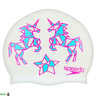 Шапочка для плавания детская SPEEDO JUNIOR SLOGAN PRINT 808386B967 белый-розовый