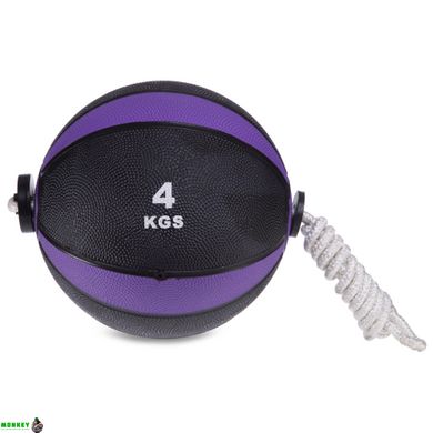 Мяч медицинский Tornado Ball Zelart на веревке FI-5709-4 4кг черный-фиолетовый
