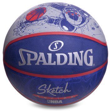 М'яч баскетбольний гумовий SPALDING NBA Sketch 2.0 83677Z №7 синій-сірий