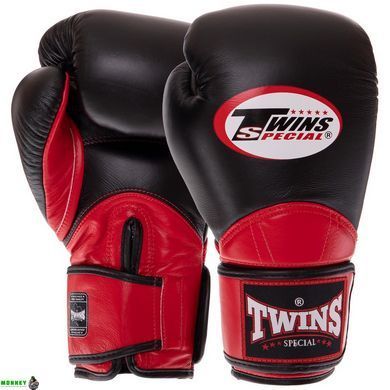 Перчатки боксерские кожаные TWINS BGVL11 Черный-красный 10 унции VELCRO 10-14унций