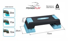 Степ-платформа PowerPlay 4329 (3 рівні 12-17-22 см) Чорно-блакитна