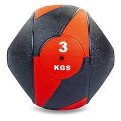 М'яч медичний медбол з двома ручками Record Medicine Ball FI-5111-3 3кг чорний-червоний