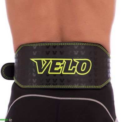 Пояс атлетический кожаный VELO VL-8180 ширина-15см размер-M-XXL черный-салатовый