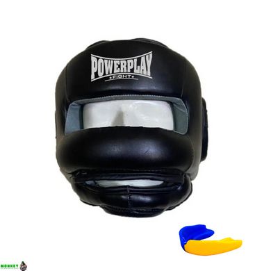 Боксерский шлем тренировочный PowerPlay 3067 c бампером PU + Amara Черный XL