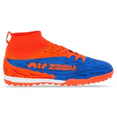 Сороконожки обувь футбольная с носком ZOOM 221212-1 R.ORANGE/R.BLUE размер 40-45 (верх-PU, подошва-RB, оранжевый-синий)