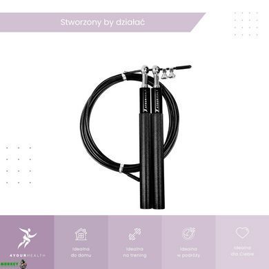 Скакалка швидкісна 4yourhealth Jump Rope Premium 3м металева на підшипниках 0217 Чорна