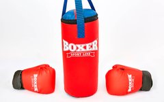Боксерский набор детский (перчатки+мешок) BOXER 1008-2026 (винил, мешок h-38см, d-16см, перчатки 4oz, цвета в ассортименте)