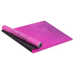 Килимок для йоги Замшевий Record FI-5662-36 розмір 183x61x0,3см блакитний-рожевий з принтом "Я-це любов"