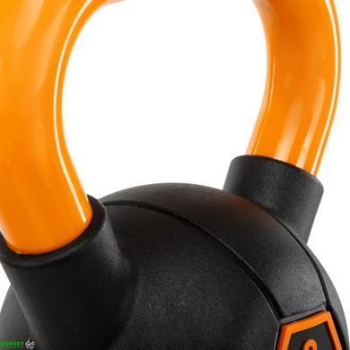 Гиря тренировочная цельная обрезиненная с окрашенной ручкой LiveUp Urethane competition kettlebell UAZE5336-8 вес 8кг черный-оранжевый