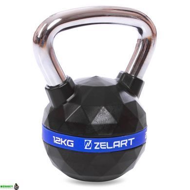 Гиря обрезиненная с хромированной ручкой Zelart FI-1973-12 вес 12кг черный