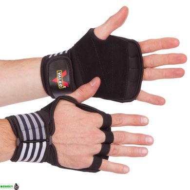 Перчатки атлетические для силовых упражнений и фитнеса с фиксатором запястья VALEO TA-4419 L-XL черный-белый