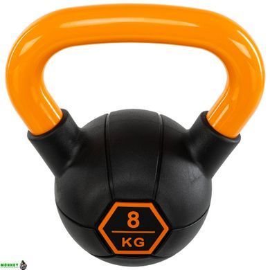 Гиря тренировочная цельная обрезиненная с окрашенной ручкой LiveUp Urethane competition kettlebell UAZE5336-8 вес 8кг черный-оранжевый