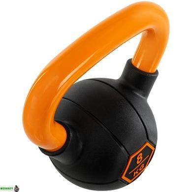 Гиря тренировочная цельная обрезиненная с окрашенной ручкой LiveUp Urethane competition kettlebell UAZE5336-8 вес 8кг черный-оранжевый