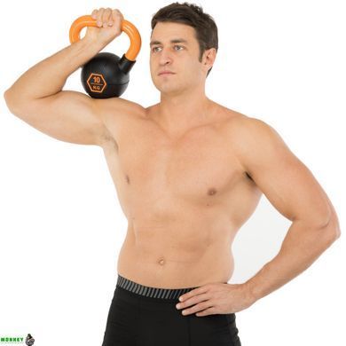 Гиря тренировочная цельная обрезиненная с окрашенной ручкой LiveUp Urethane competition kettlebell UAZE5336-10 вес 10кг черный-оранжевый