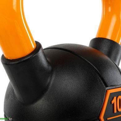 Гиря тренировочная цельная обрезиненная с окрашенной ручкой LiveUp Urethane competition kettlebell UAZE5336-10 вес 10кг черный-оранжевый