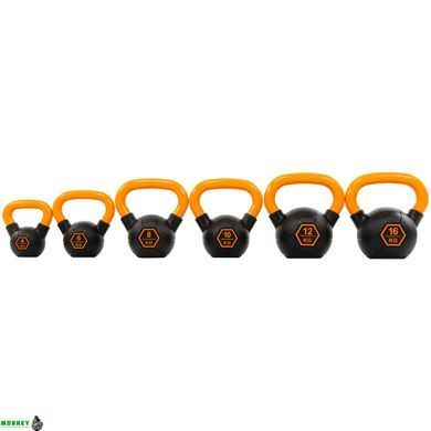 Гиря тренировочная цельная обрезиненная с окрашенной ручкой LiveUp Urethane competition kettlebell UAZE5336-10 вес 10кг черный-оранжевый