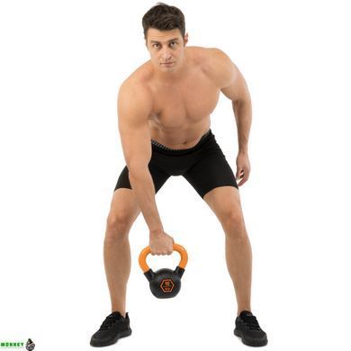 Гиря тренировочная цельная обрезиненная с окрашенной ручкой LiveUp Urethane competition kettlebell UAZE5336-10 вес 10кг черный-оранжевый