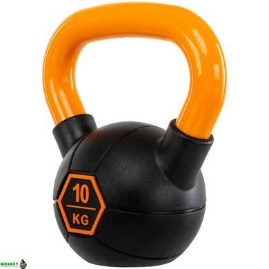 Гиря тренировочная цельная обрезиненная с окрашенной ручкой LiveUp Urethane competition kettlebell UAZE5336-10 вес 10кг черный-оранжевый