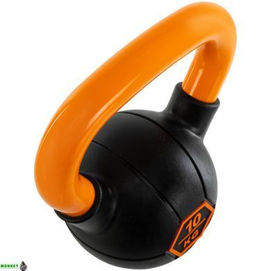 Гиря тренировочная цельная обрезиненная с окрашенной ручкой LiveUp Urethane competition kettlebell UAZE5336-10 вес 10кг черный-оранжевый