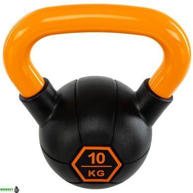 Гиря тренировочная цельная обрезиненная с окрашенной ручкой LiveUp Urethane competition kettlebell UAZE5336-10 вес 10кг черный-оранжевый