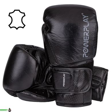 Боксерские перчатки PowerPlay 3087 Magnum Черные [натуральная кожа] 10 унций