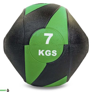 М'яч медичний медбол з двома ручками Record Medicine Ball FI-5111-7 7кг чорний-зелений