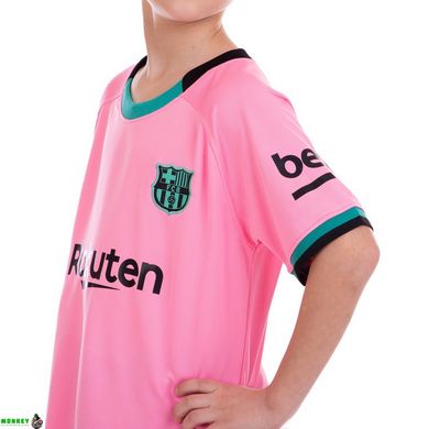 Форма футбольная детская с символикой футбольного клуба BARCELONA MESSI 10 резервная 2021 SP-Planeta CO-2466 6-14 лет розовый-черный