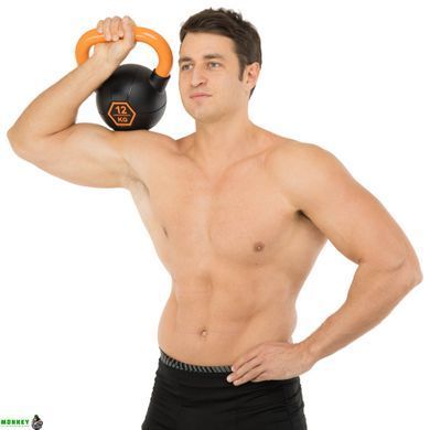Гиря тренировочная цельная обрезиненная с окрашенной ручкой LiveUp Urethane competition kettlebell UAZE5336-12 вес 12кг черный-оранжевый